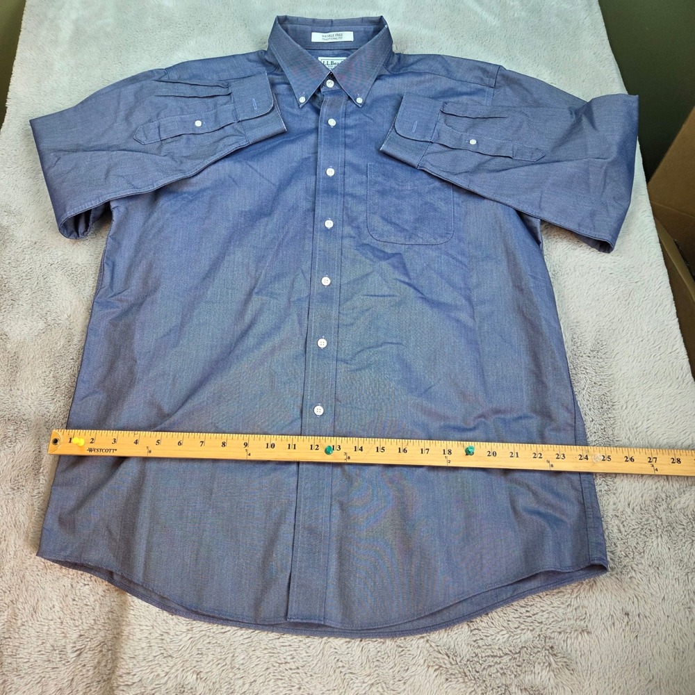 L.L. Bean Cotton Button Down Shirt Mens 16.5-33 Wrinkle Free Traditional Blue